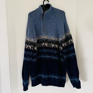 Eddie Bauer Heritage 100% Wool Blue Snowflake Sweater Ski Outdoor Pull Over